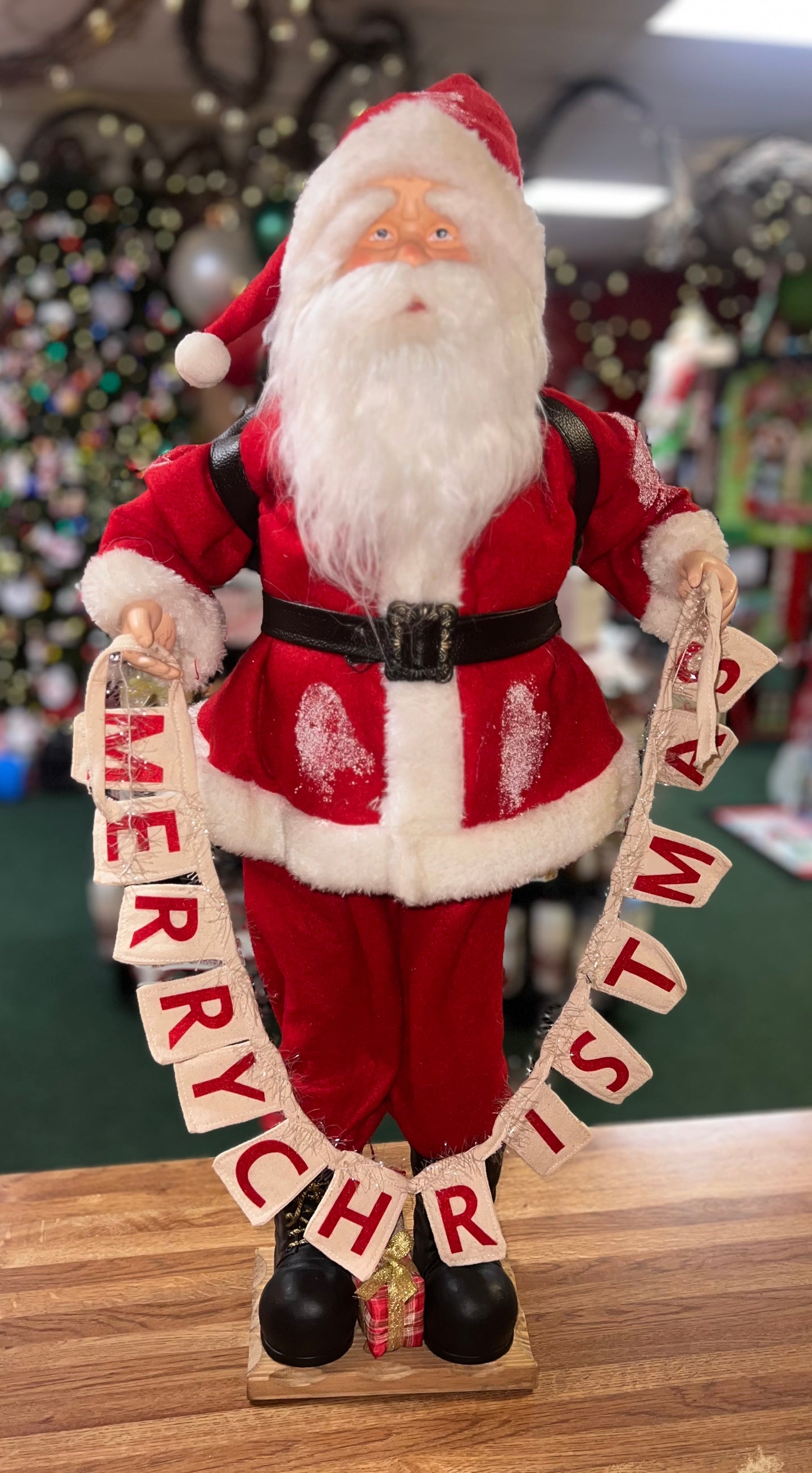 Santa w Merry Christmas Banner