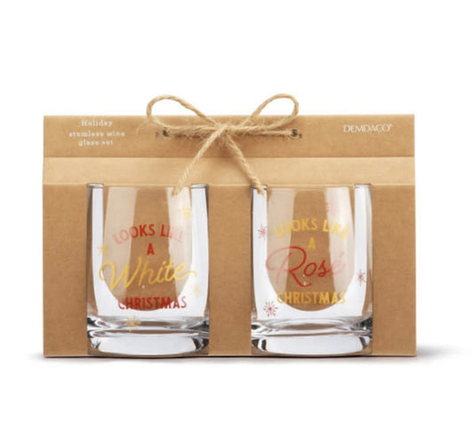 Holiday Stemless Wine Glass Set