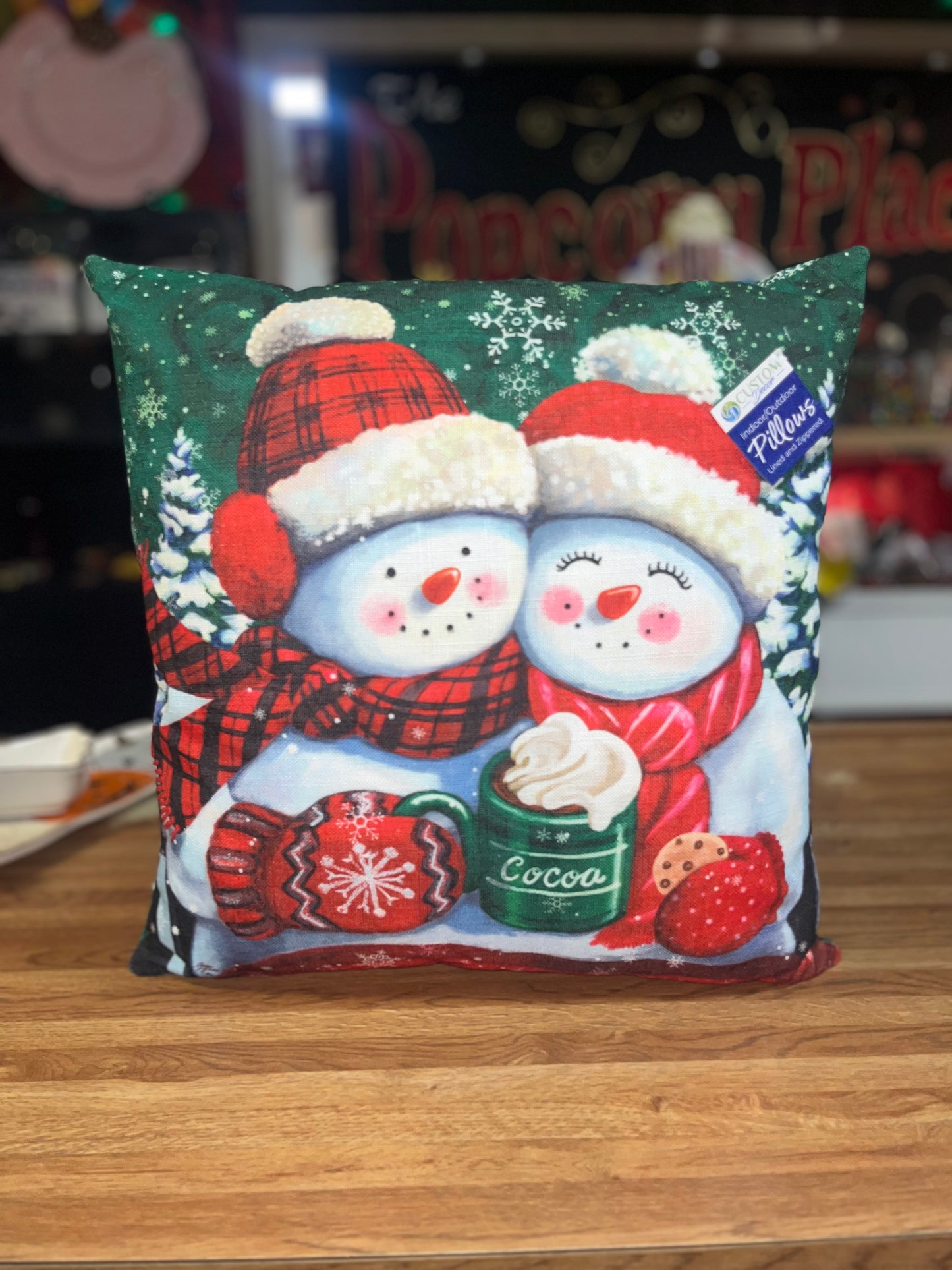 Custom Decor Snowman Couple Pillow