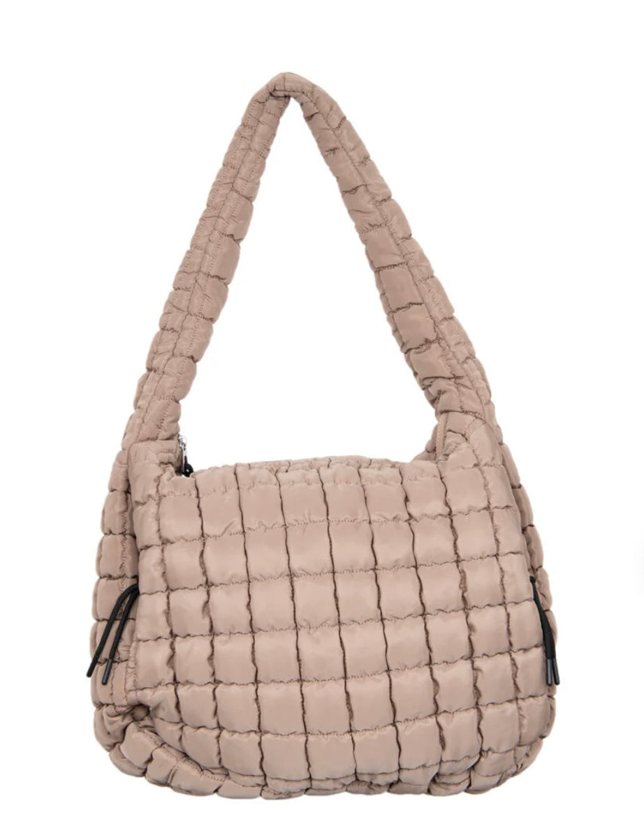 Tan Oversized Quilted Hobo Tote Bag