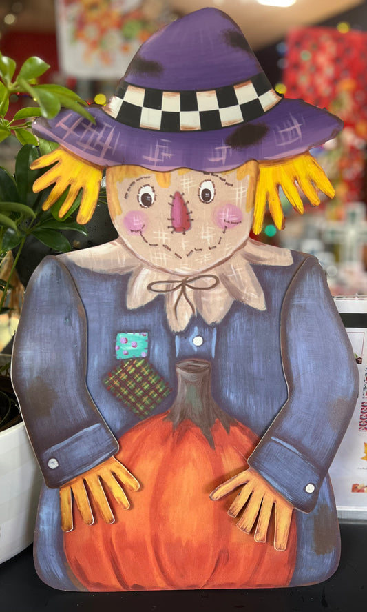 Round Top Holding Pumpkin Scarecrow