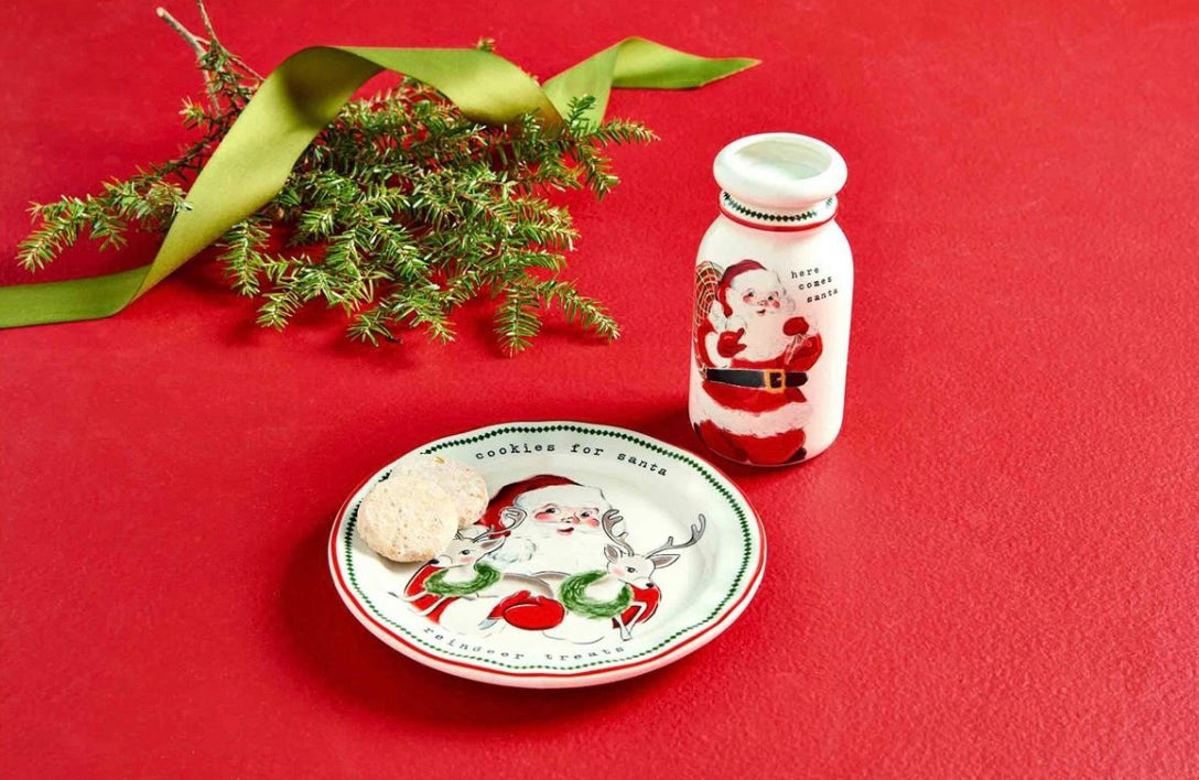 Vintage Santa Milk and Cookie Set