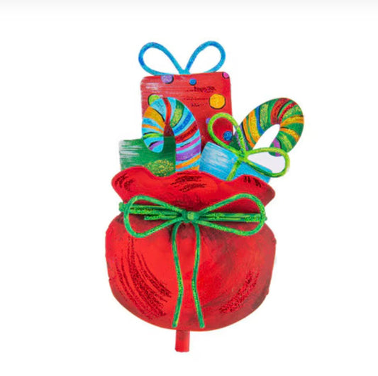 Round Top Merry & Bright Santa Bag Finial