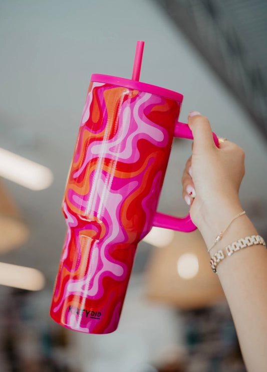 Hot Pink Retro Swirl Stainless Steel Tumbler