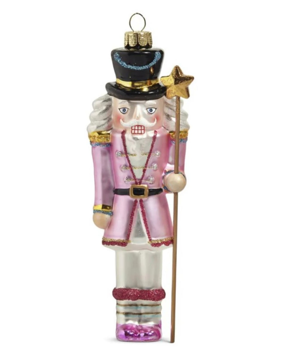 Blushing Nutcracker Glass Ornament