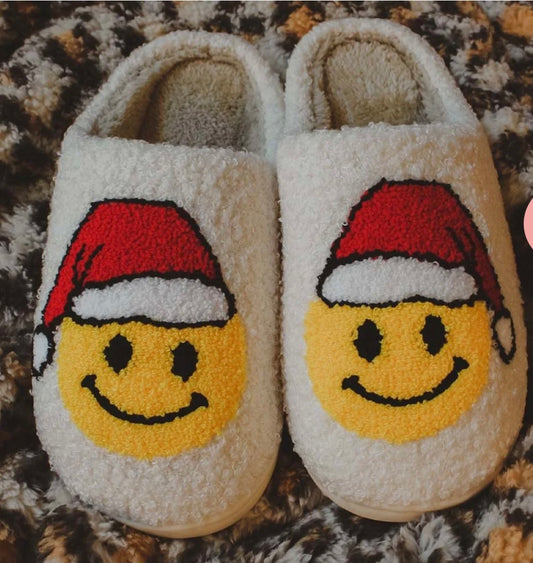 Santa Christmas Happy Face Slippers M/L