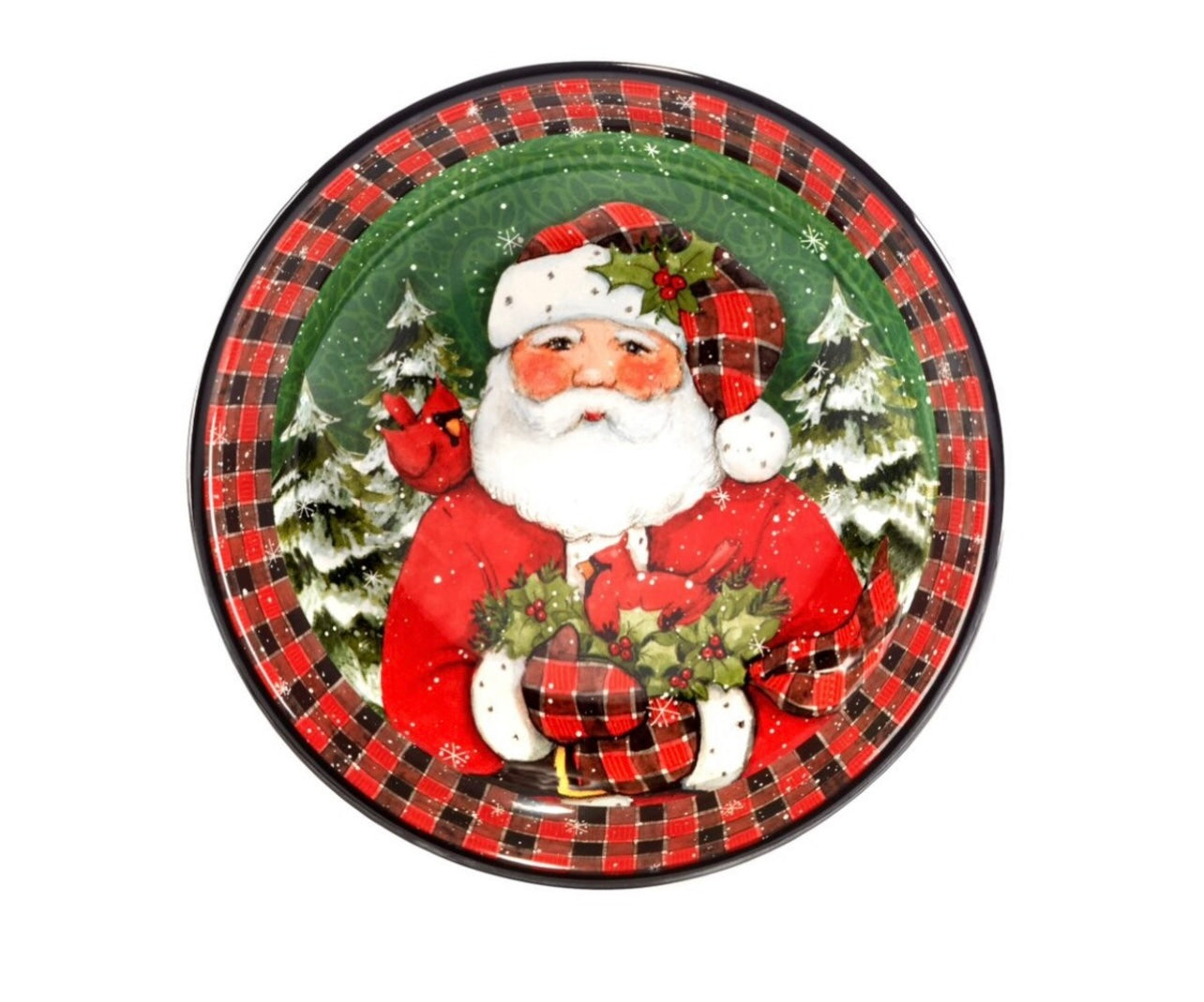 Santa with Red Bird Shallow Bowl