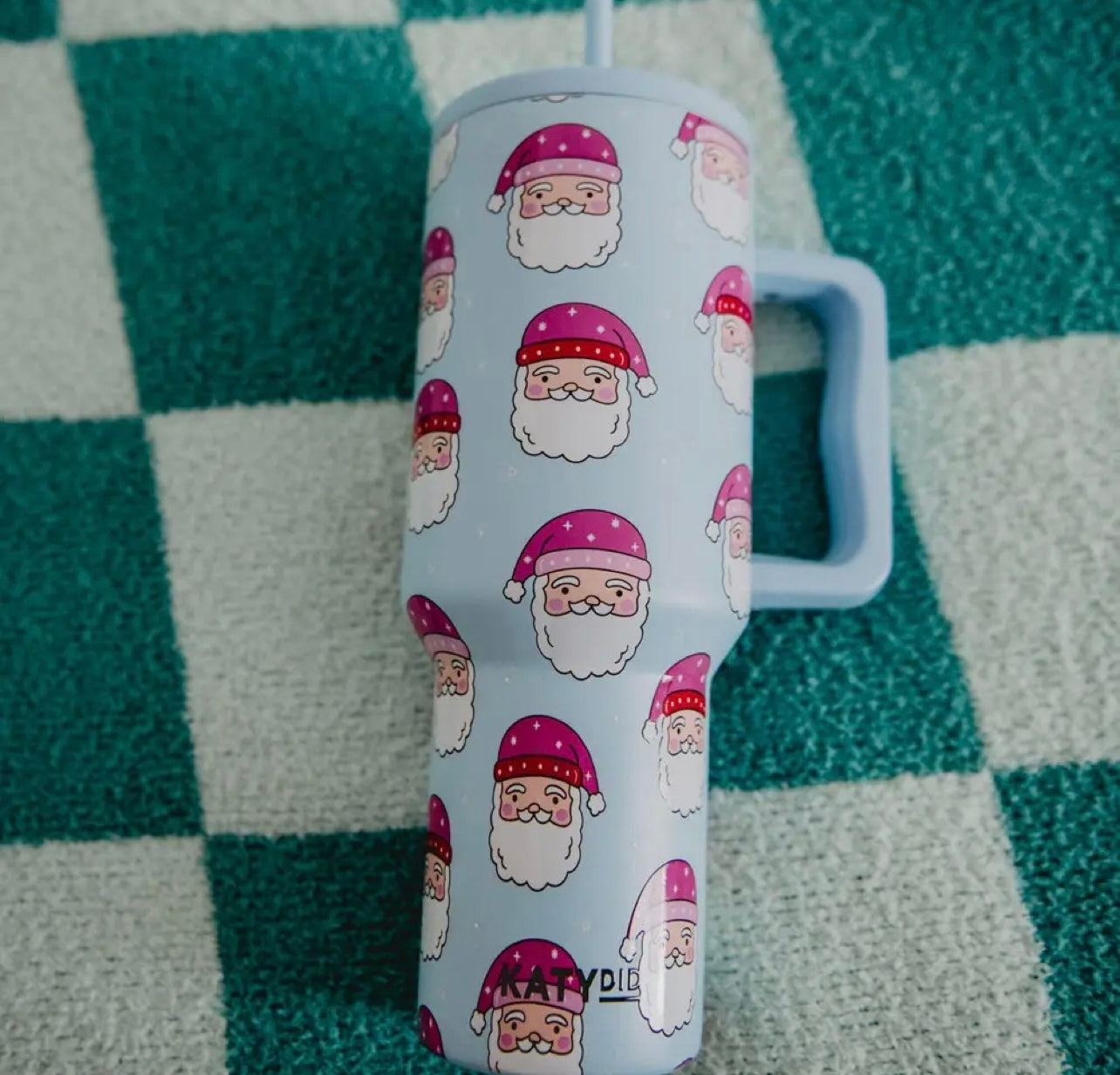 Pink Santa Hats Blue Tumbler