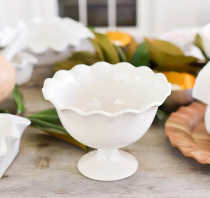 Cotton Colors Signature White Ruffle 9 Footed Trifle Bowl