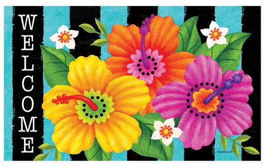 Custom Decor Hibiscus Stripes Mat