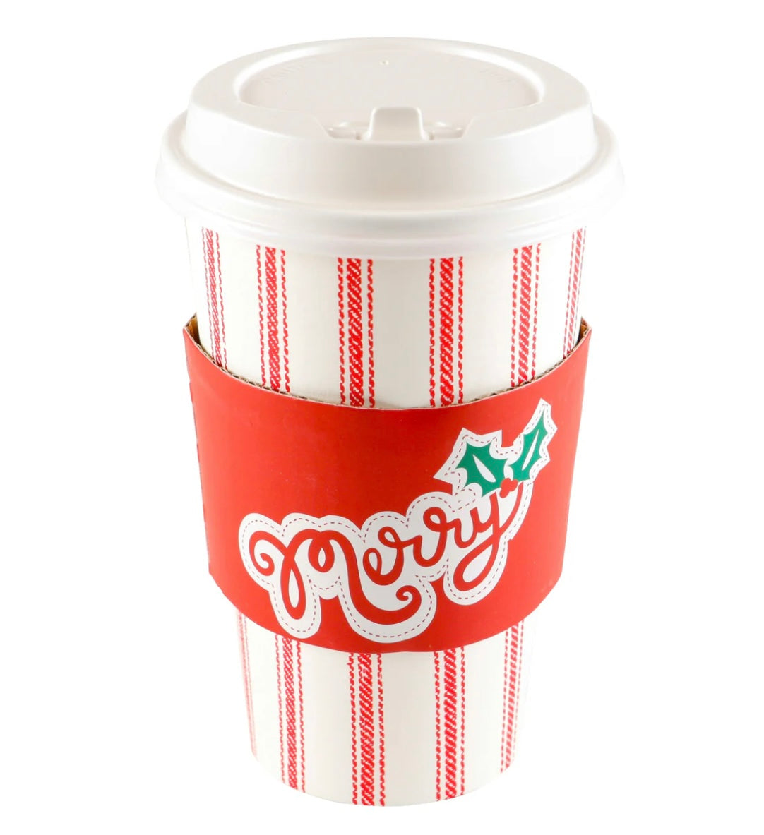 Red Ticking with Merry Sleeve Hot Cold Cup with Lid (8 count)