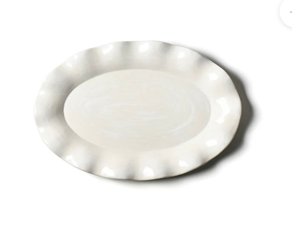 Cotton Colors White Ruffle Oval Platter