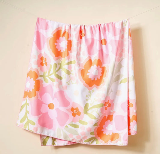 XL Quick Dry Beach Towel- Beyond Blooms Pink Orange