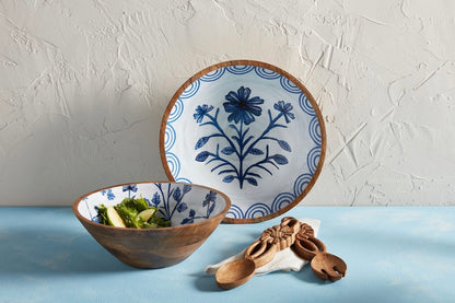 Blue Floral Enamel Bowls Set