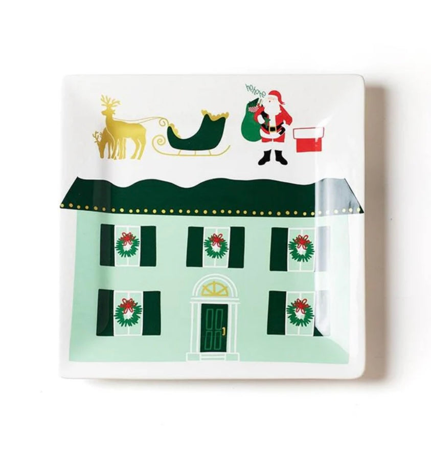 Cotton Colors Santa on the Rooftop Square Platter