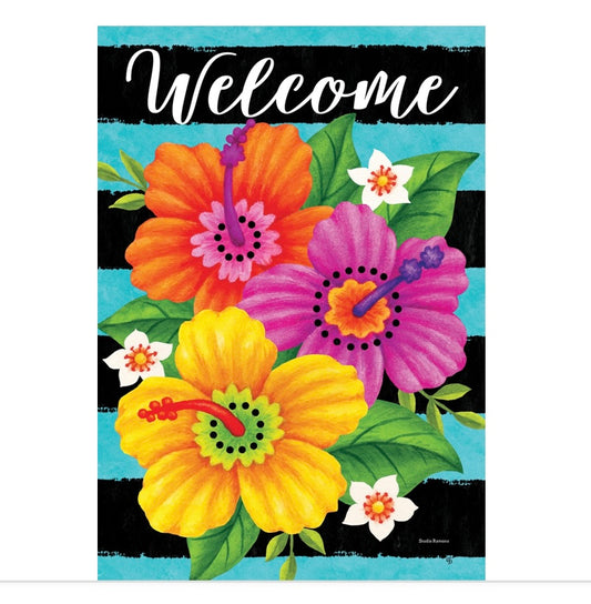 Custom Decor Hibiscus Stripes Large Flag