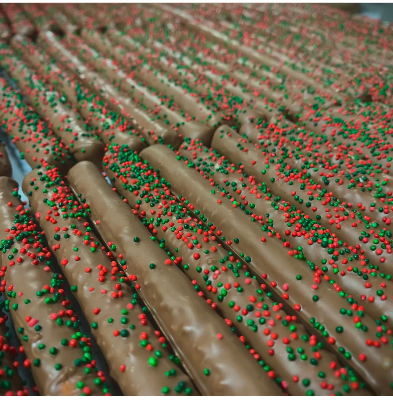 Christmas Pretzel Rods Milk Chocolate with Red & Green