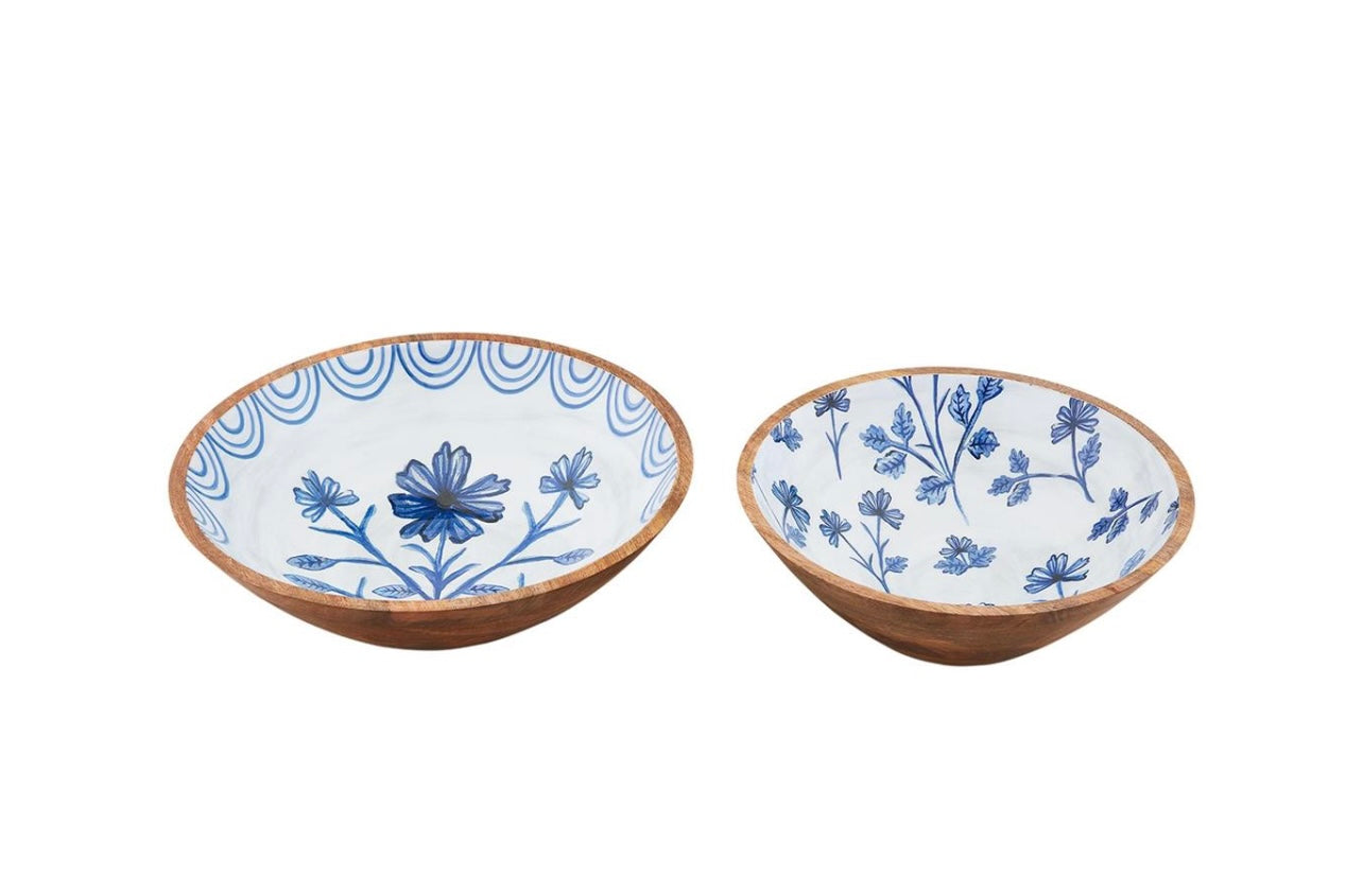 Blue Floral Enamel Bowls Set