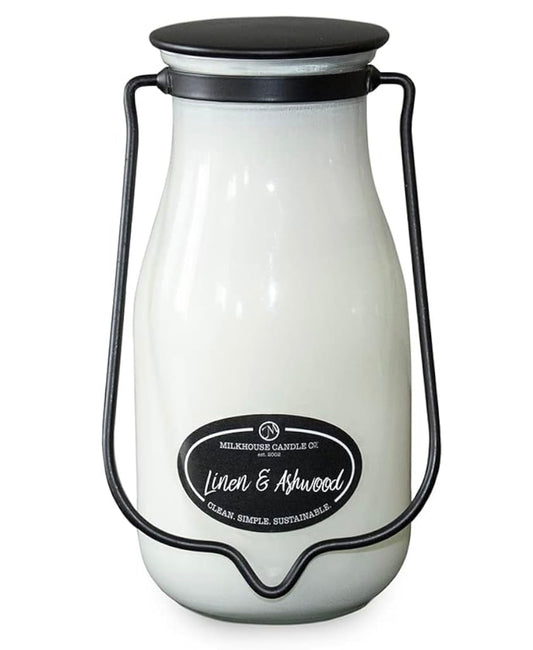 14 oz Milkbottle Jar: Linen and Ashwood